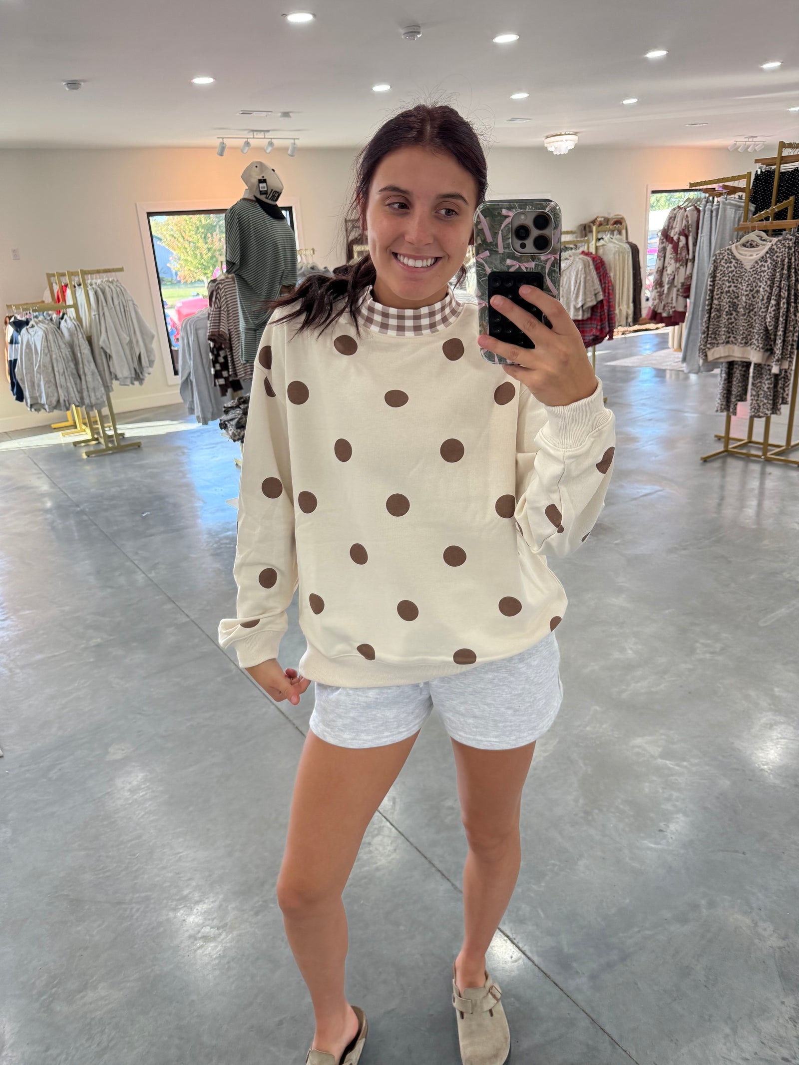 Oatmeal Polka Dot Gingham Sweatshirt