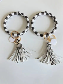 Checkerboard Bangle Bracelet Keyring With Tassel