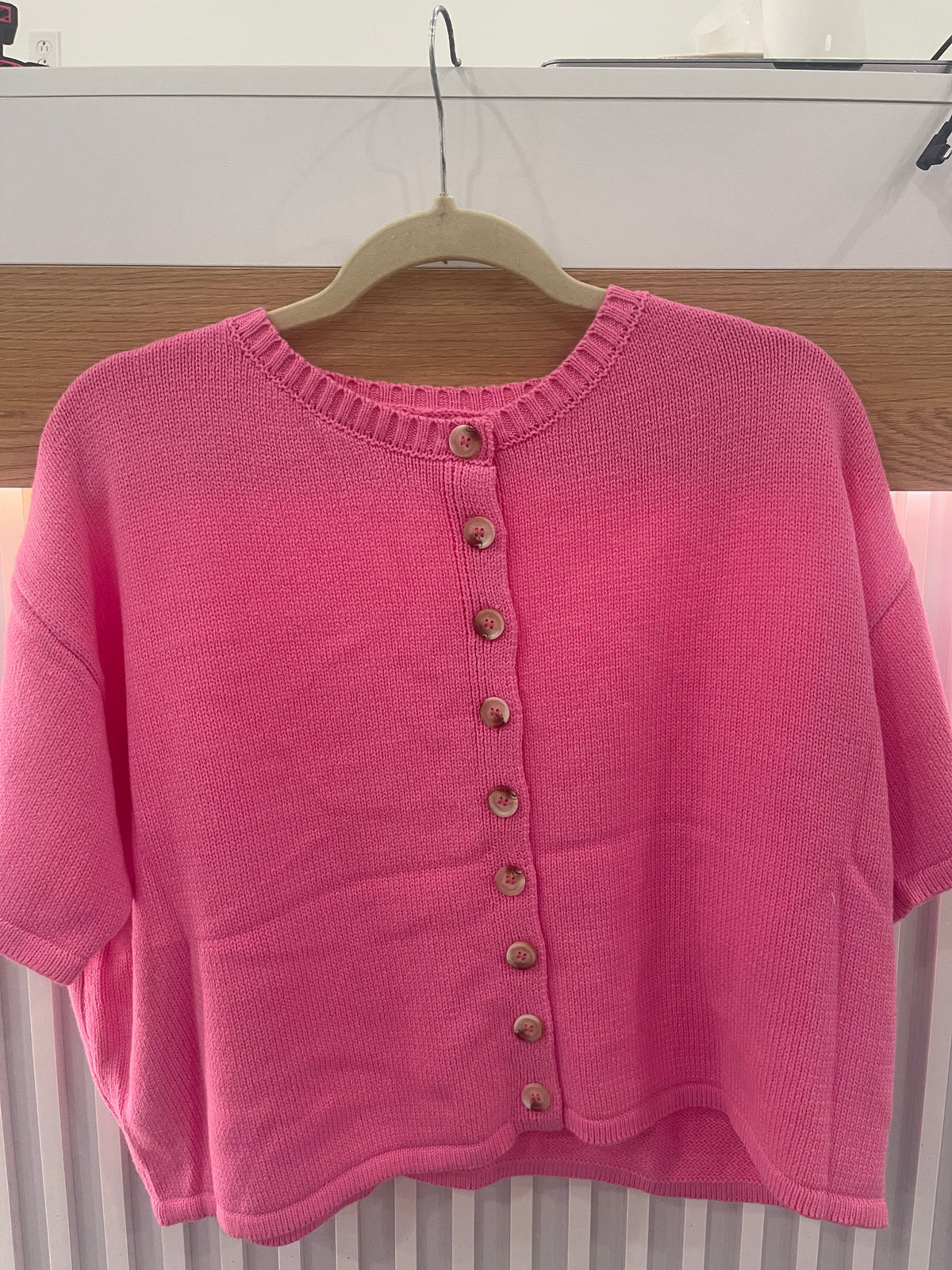 Short Sleeve Pink Cardigan Sweater