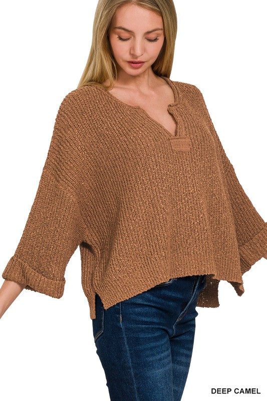 Camel Folded Sleeve Pullover