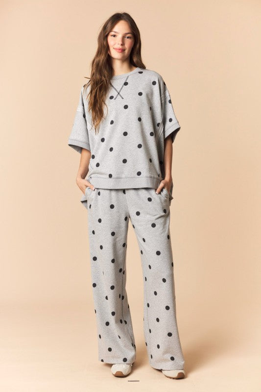 Polka Dot Dolman Sleeve Sweatshirt