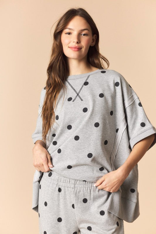 Polka Dot Dolman Sleeve Sweatshirt