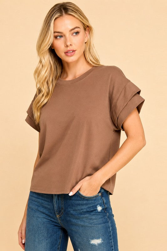 Cotton Spandex Cuffed Sleeve Top
