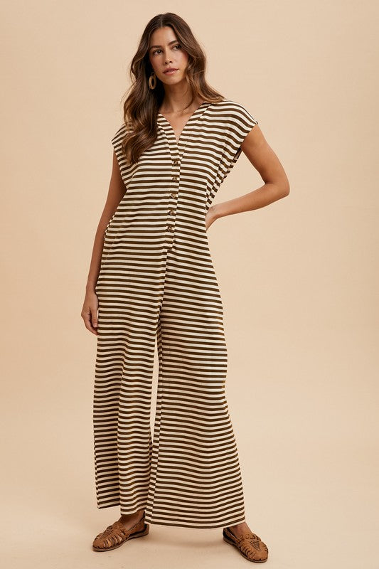 Striped Knit Wide Leg Jumpsuit