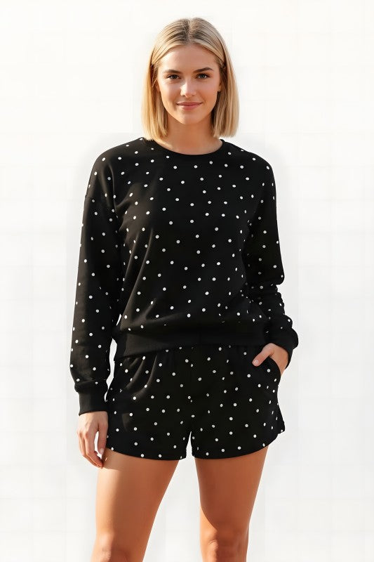 Polka Dot Crew Neck Sweatshirt blk