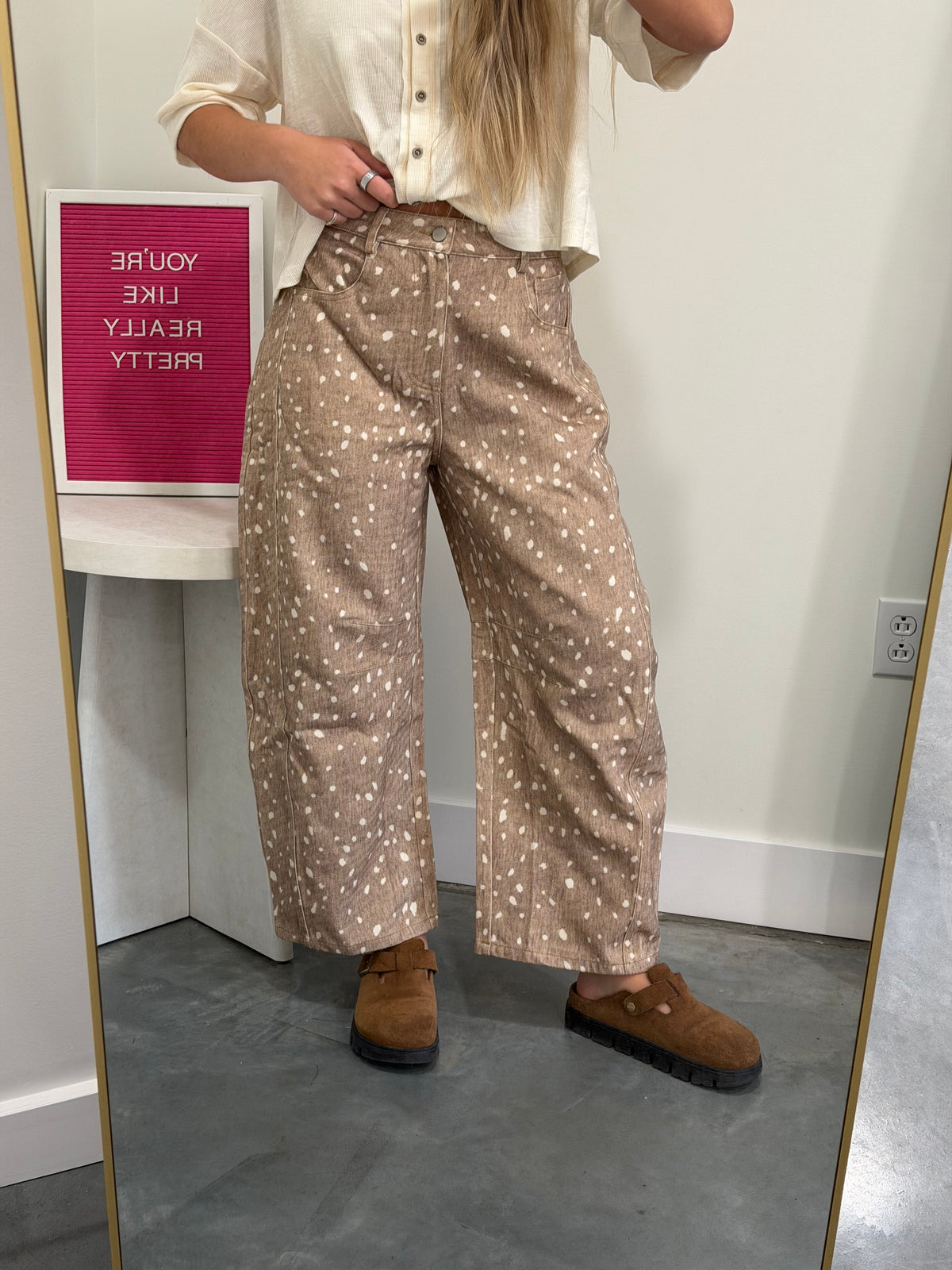 Fawn Print Barrel Pants