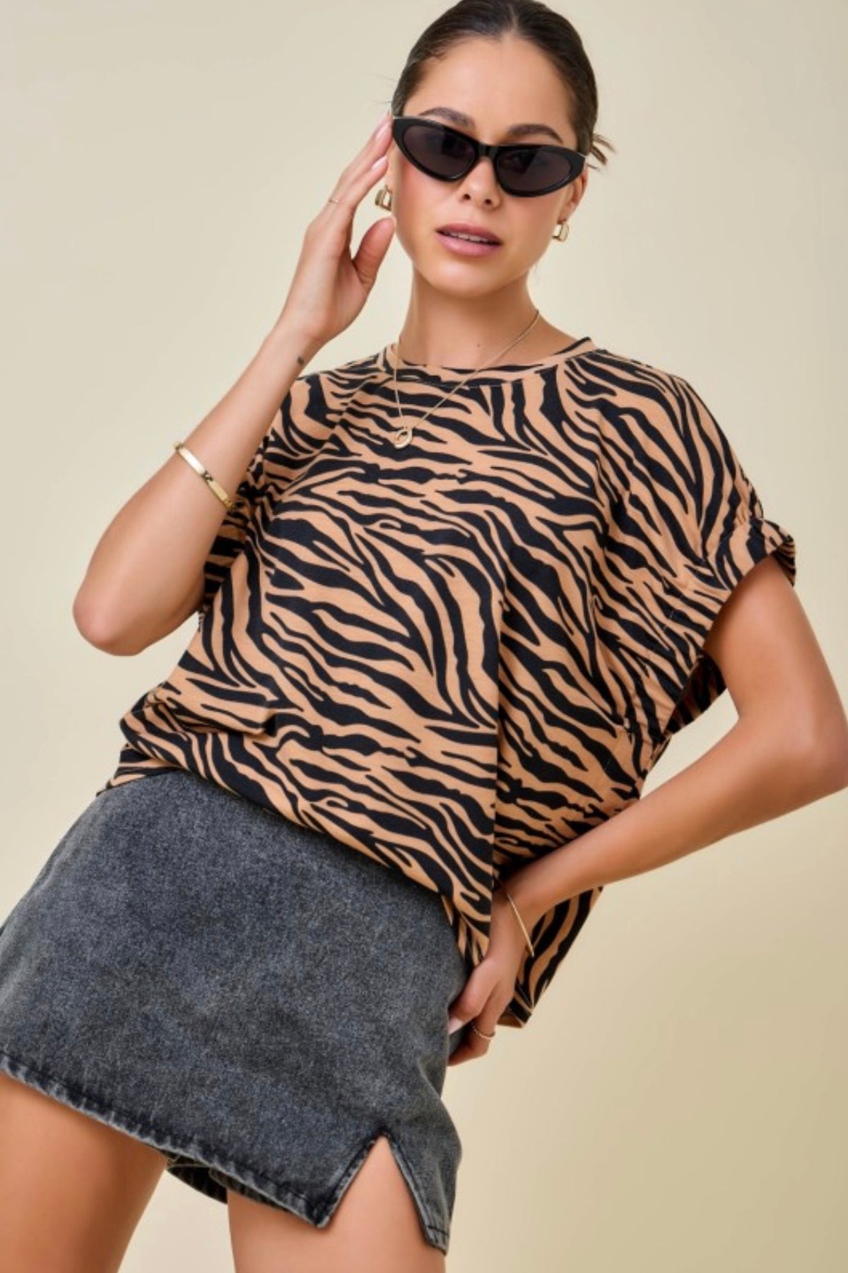 Tiger Print Knit Boxy Top