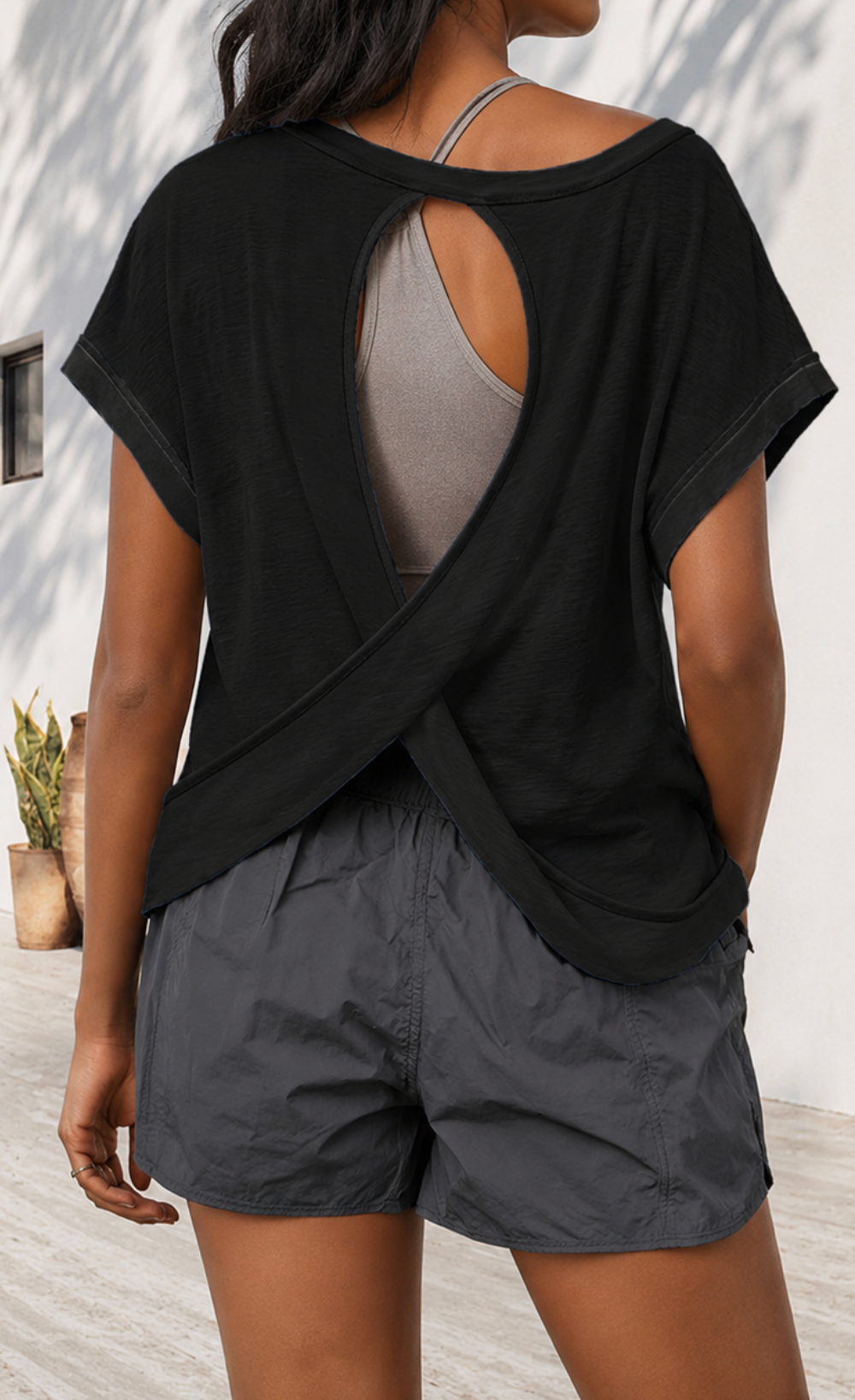 Solid Black Cross-Back Shirt