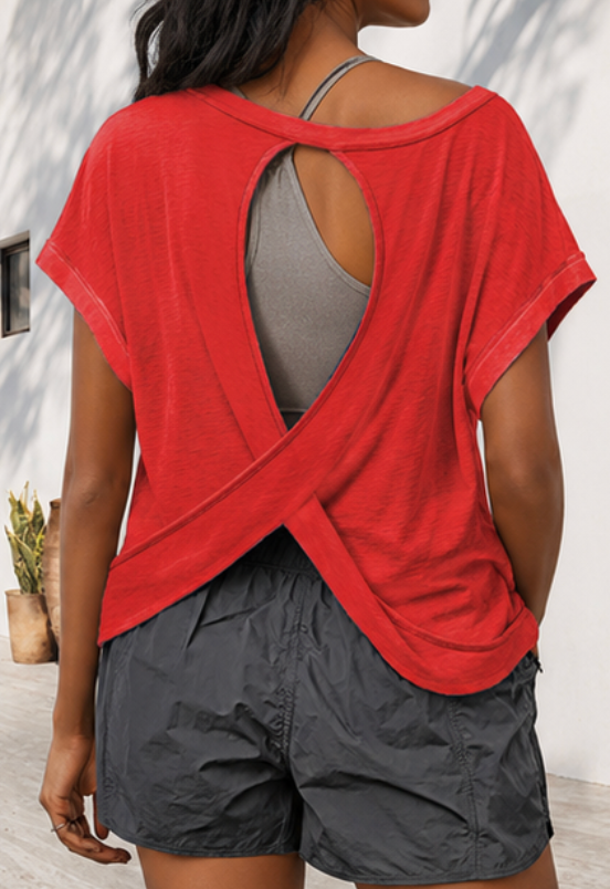 Solid Red Cross-Back Shirt