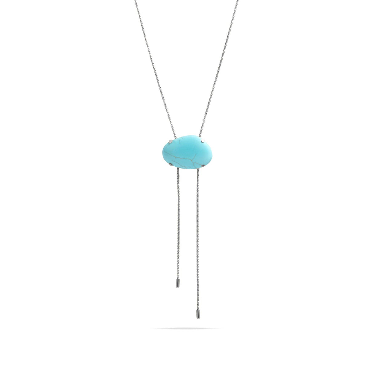 18K Gold PVD Stainless Steel Turquoise Charm Bolo Necklace: Gold