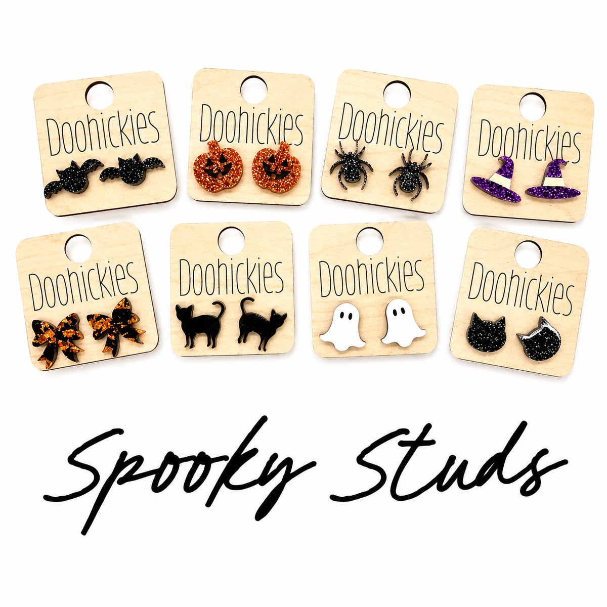 Spooky Studs - Acrylic Halloween Earrings: Jack-O-Lanterns (black)