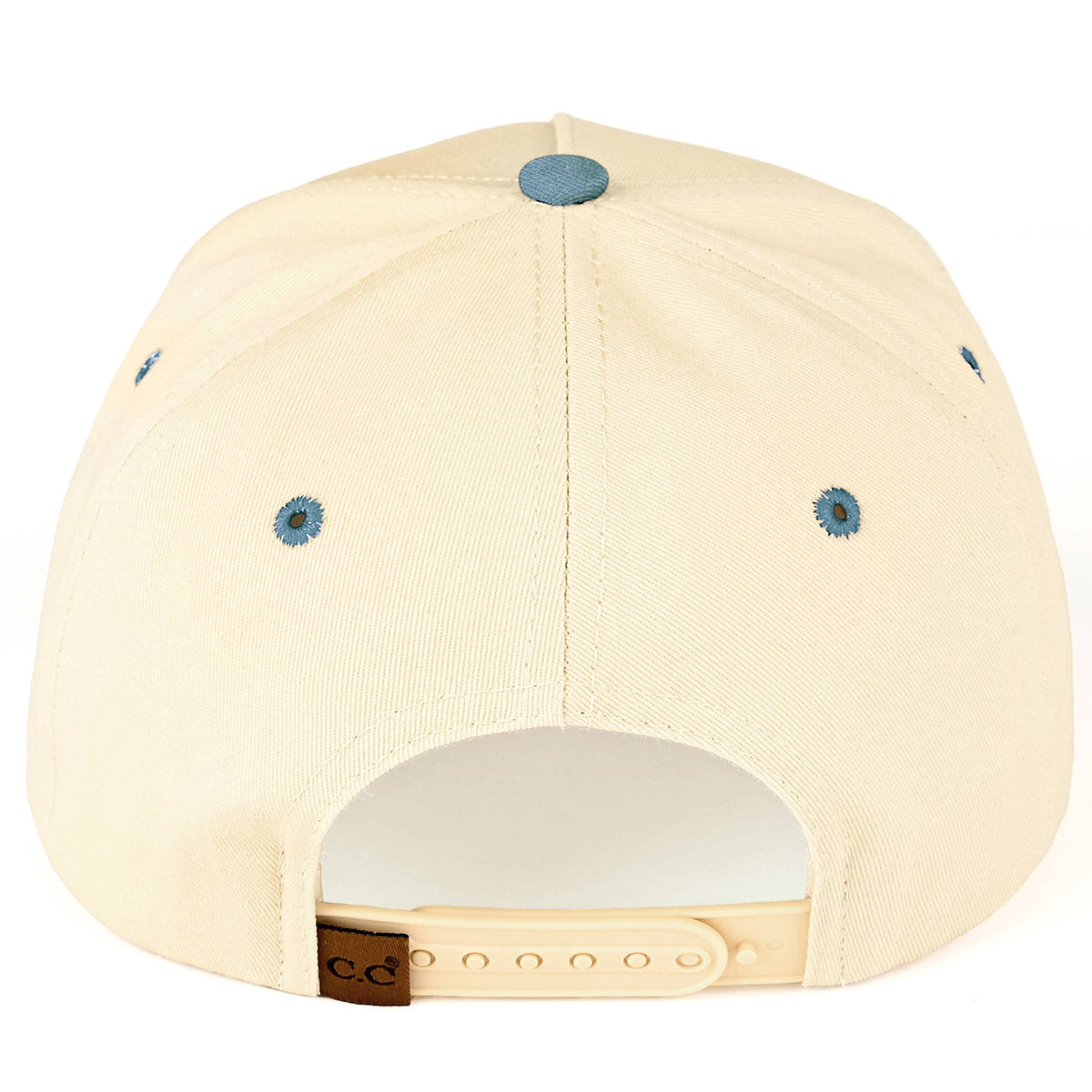C.C BLESSED Letter Embroidered Two Tone Trucker Cap: Denim