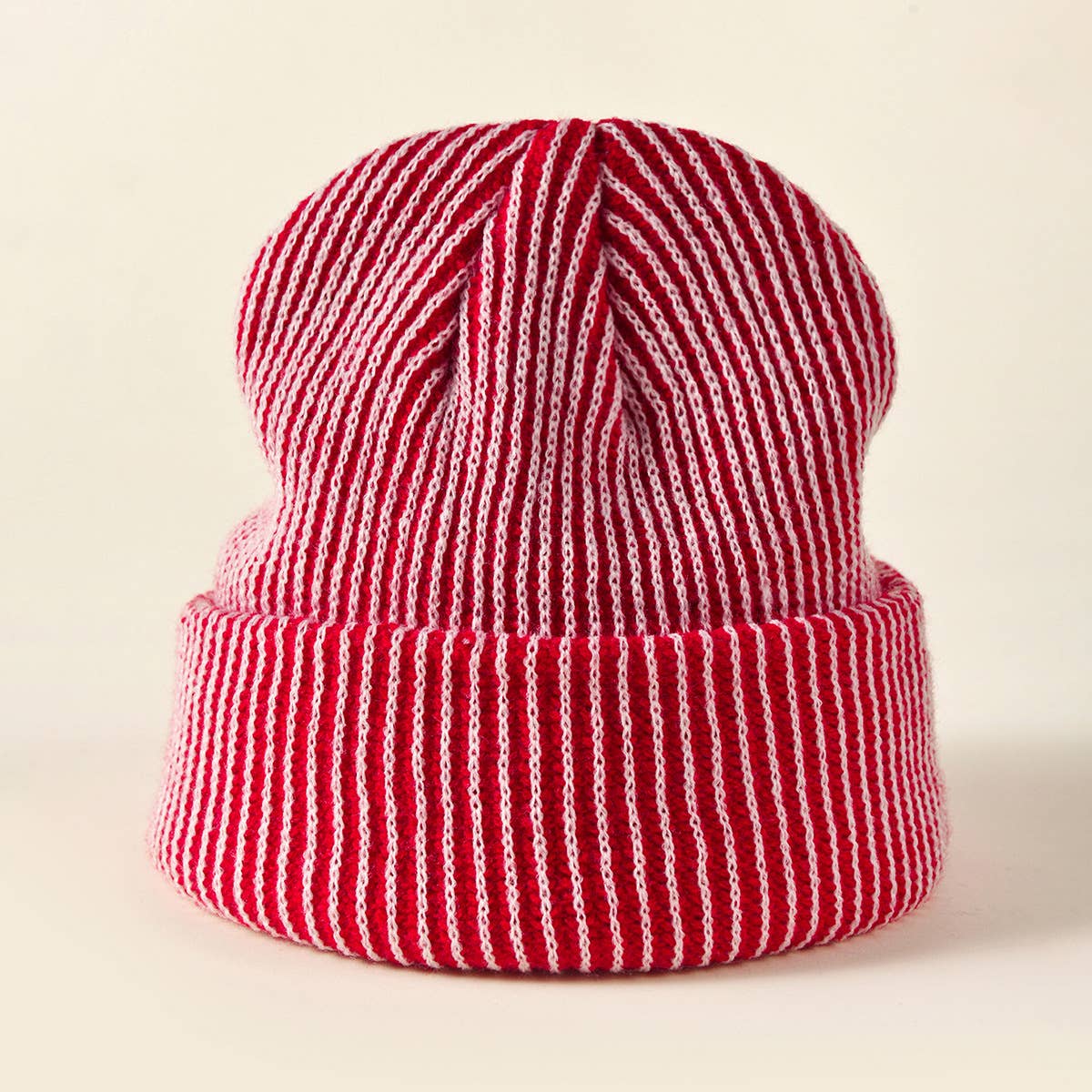 Chic curled beanie striped beanie: Redwhite / M