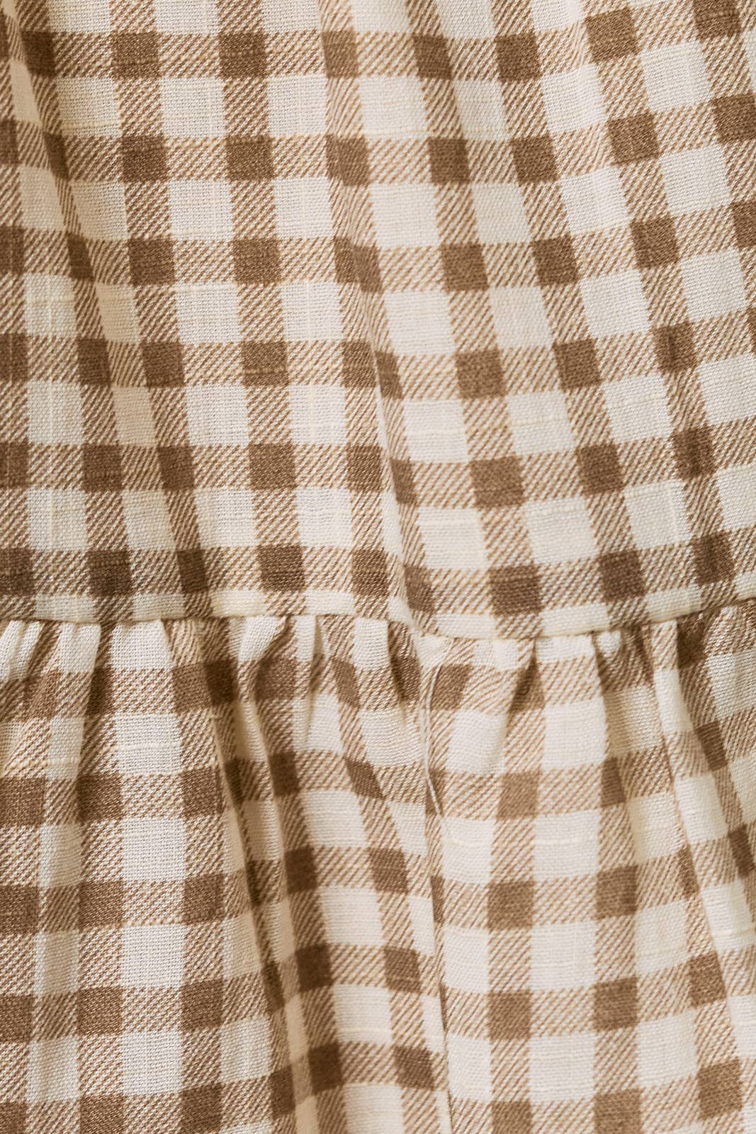 SMOCKED BODICE LOW WAIST TUBE DRESS: CREAM-BROWN GINGHAM / L