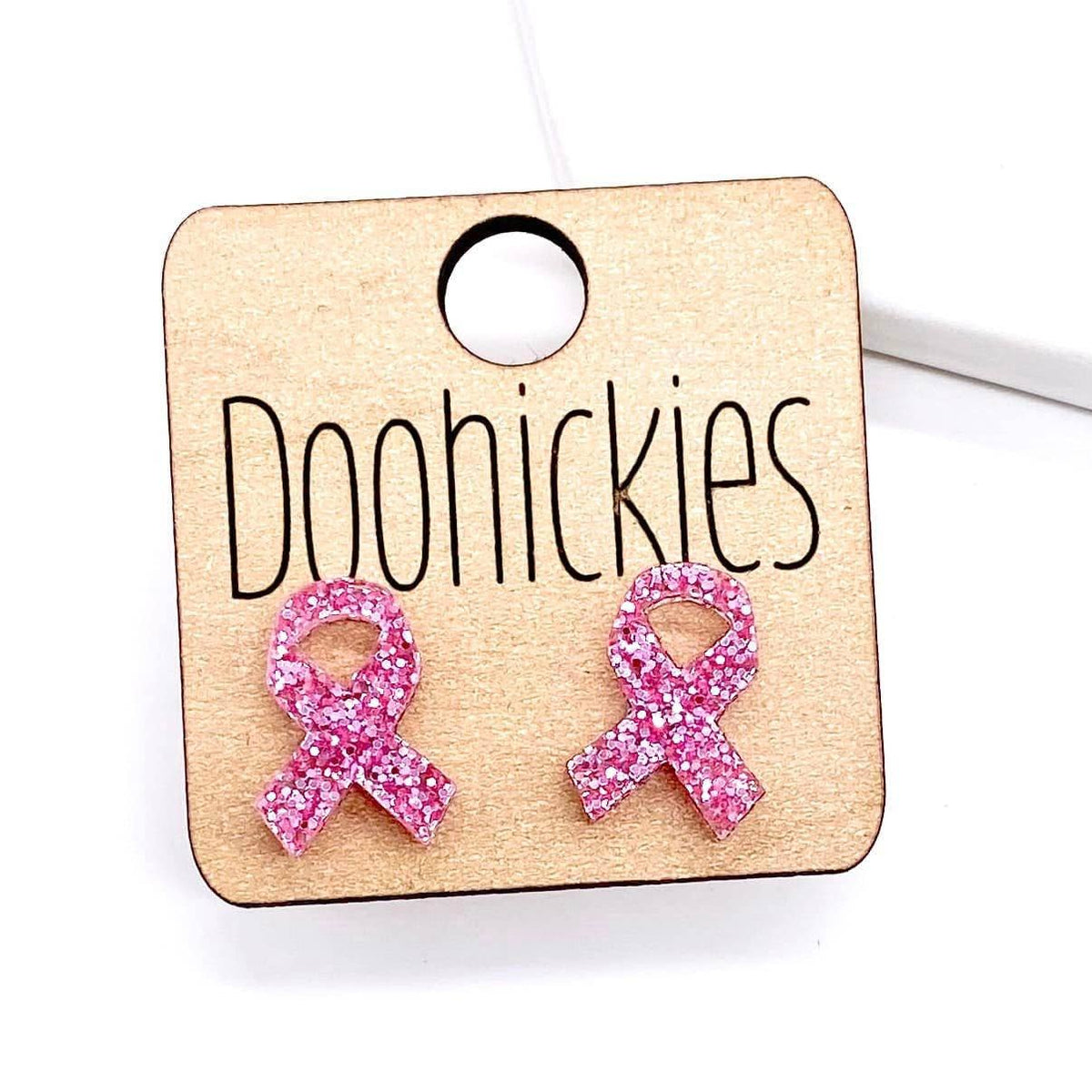15mm Breast Cancer Awareness Acrylic Ribbon Studs - Awareness Earrings: Mirror Pink