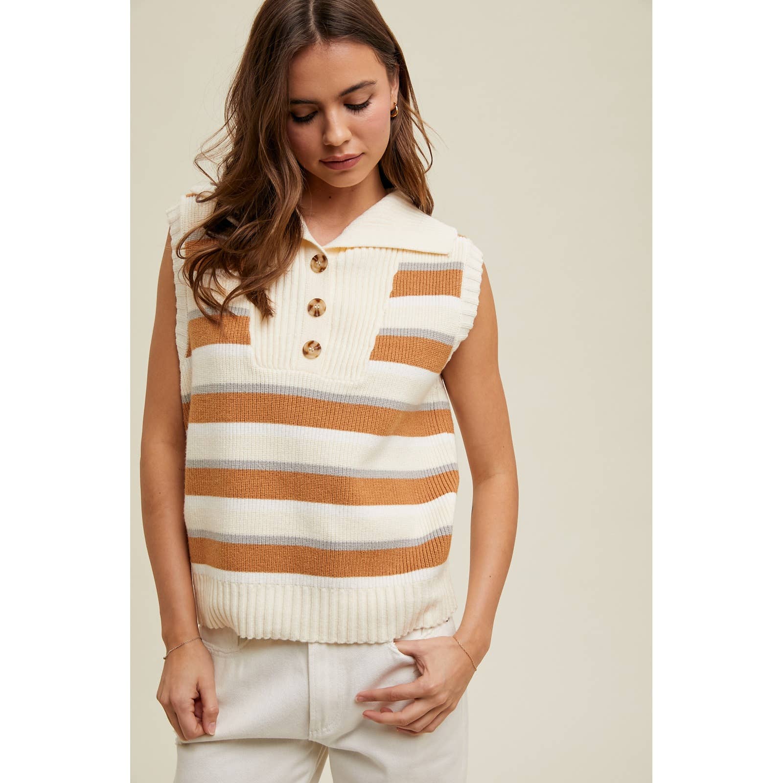 MULTI-COLOR STRIPED SWEATER VEST WITH COLLAR