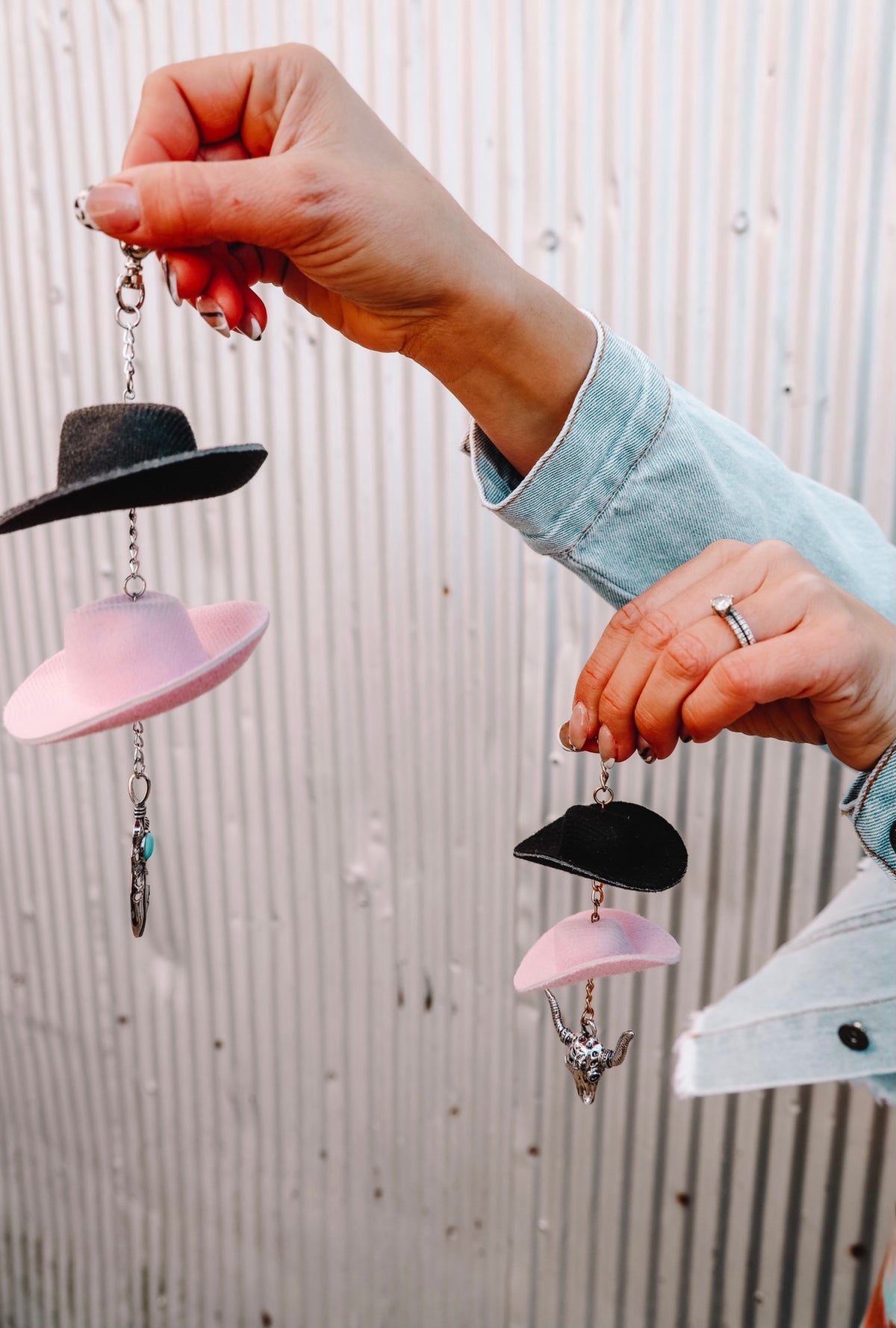 Pink &amp; Black Cowboy Hat Keychain