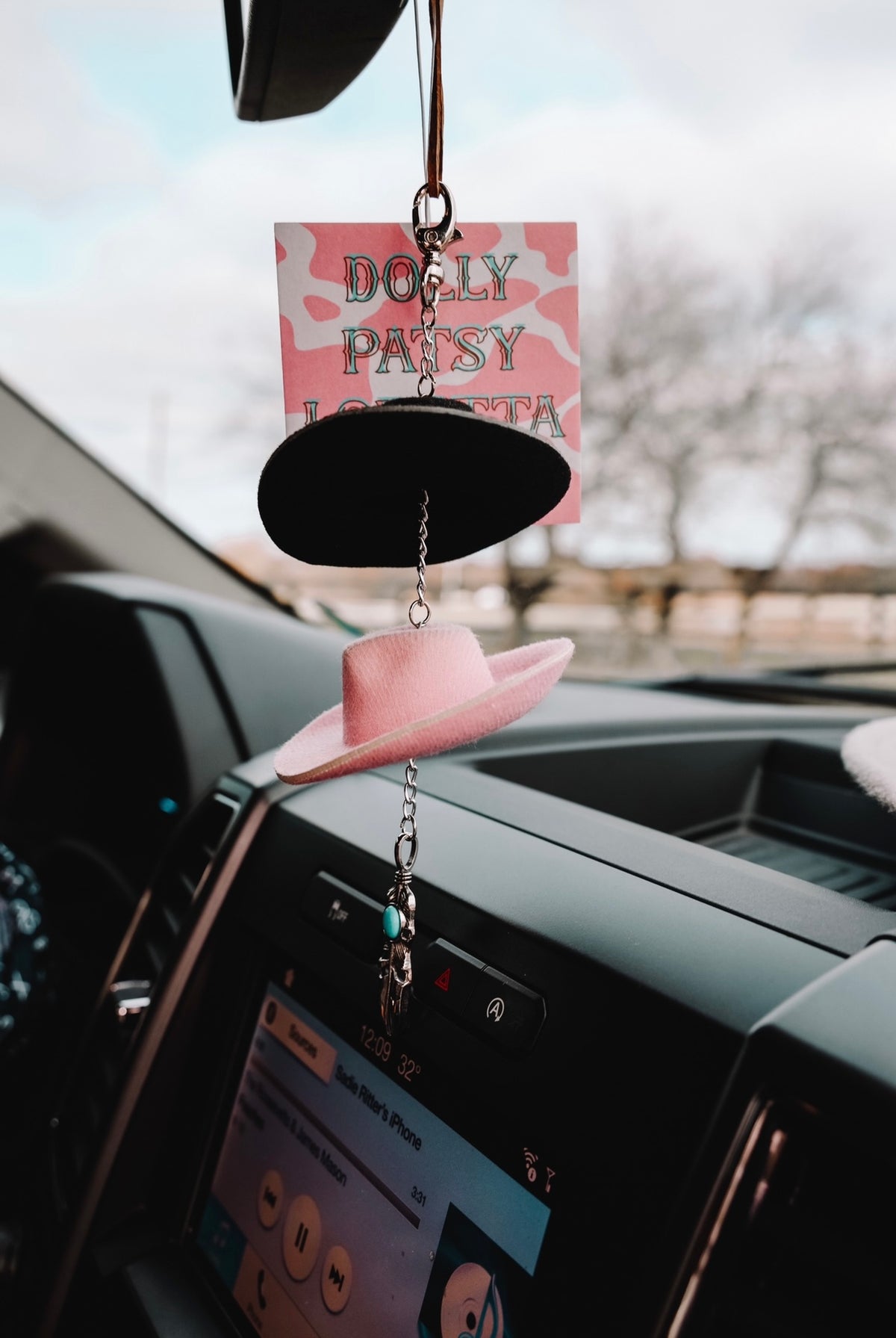 Black &amp; Pink Cowboy Hat Rearview Mirror Charm
