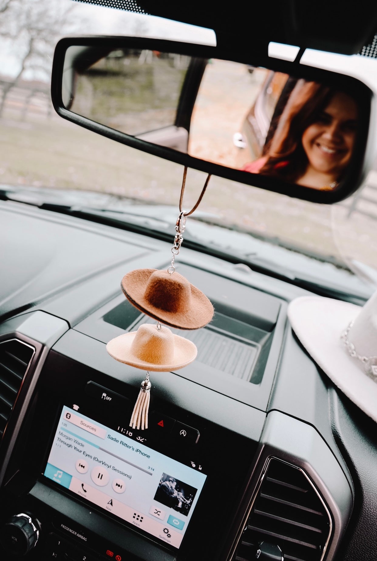 Brown & Stone Cowboy Hat Rearview Mirror Charm