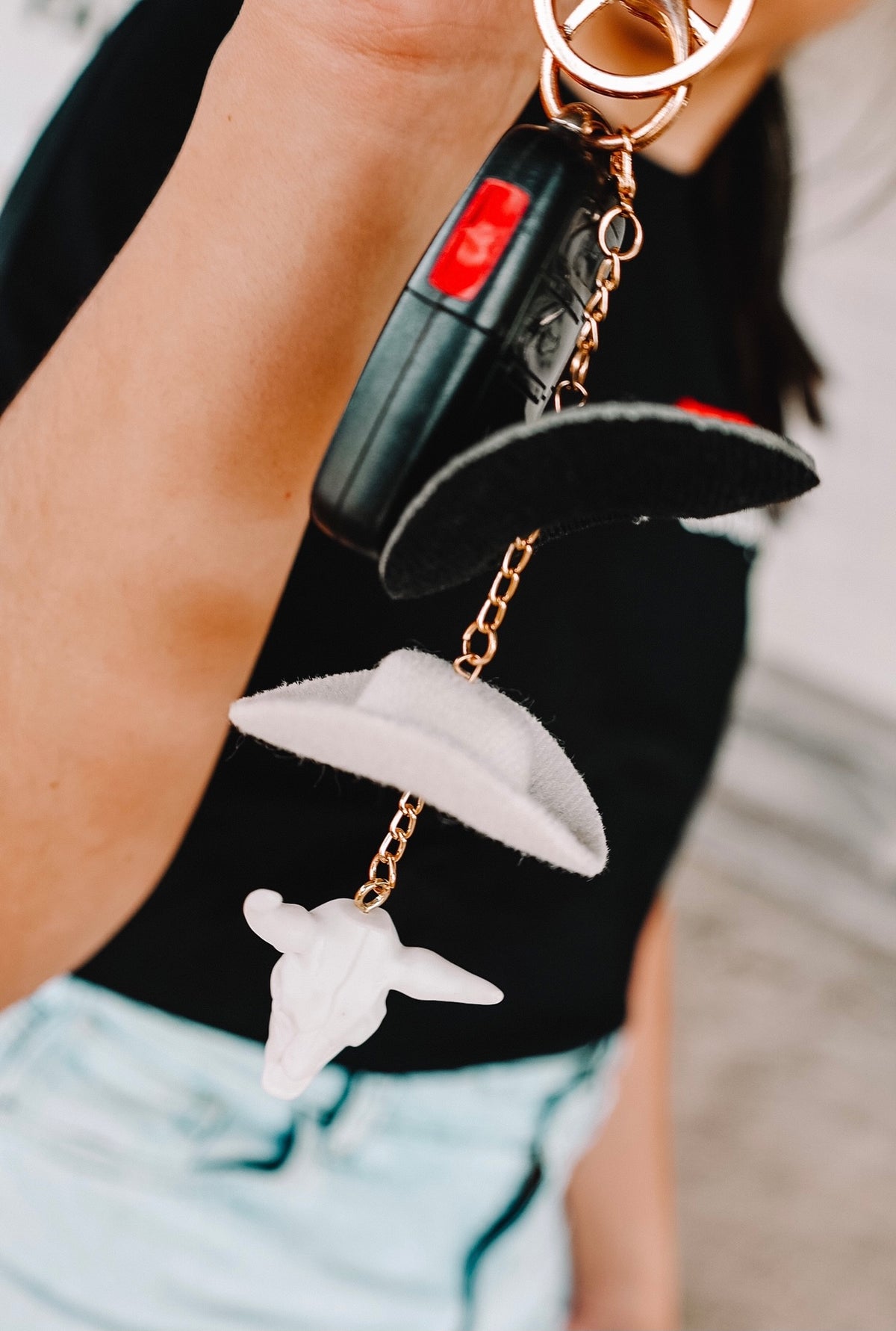 Stone &amp; Black Cowboy Hat Keychain