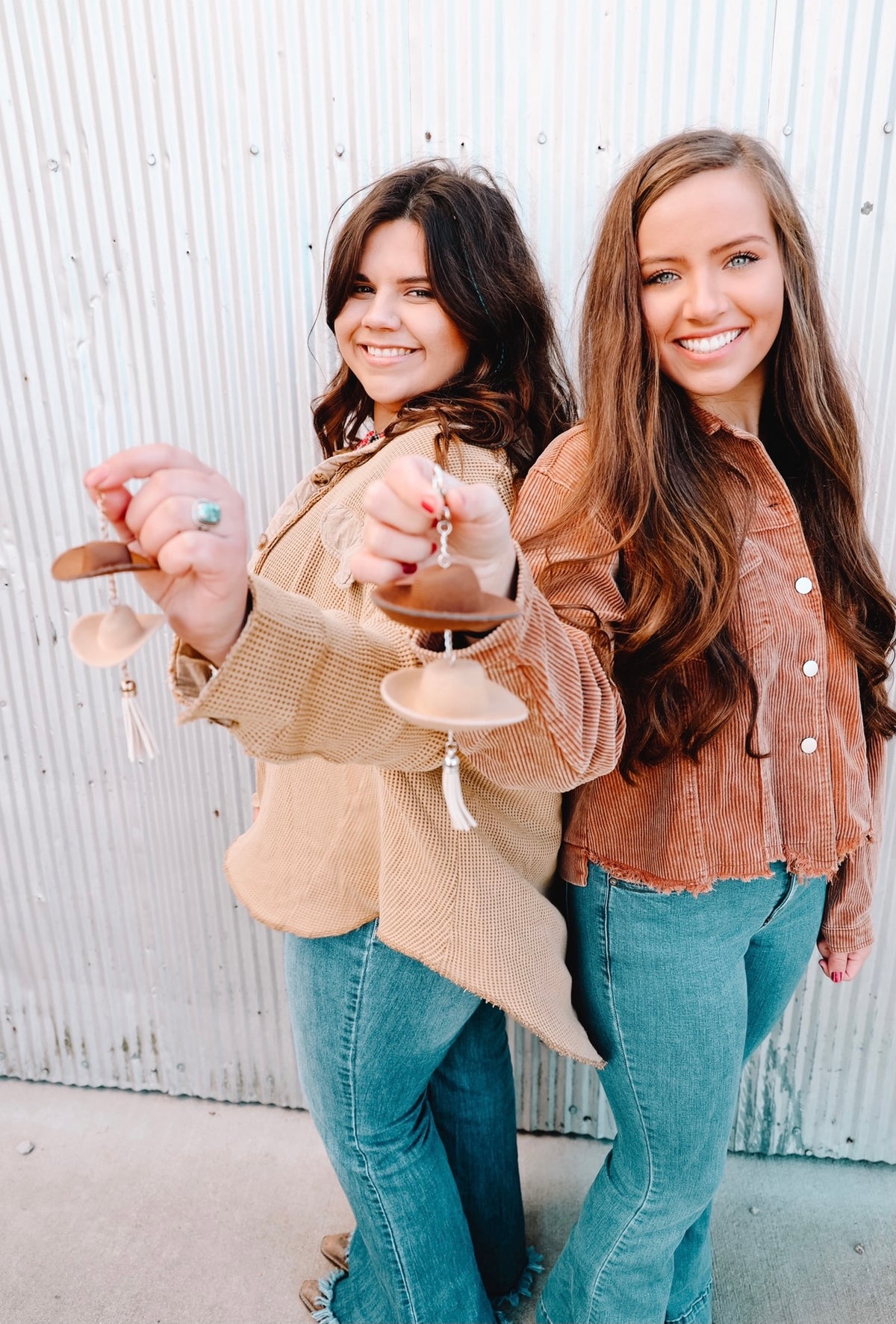 Combo Brown &amp; Stone Cowboy Hat Rearview Mirror Charm
