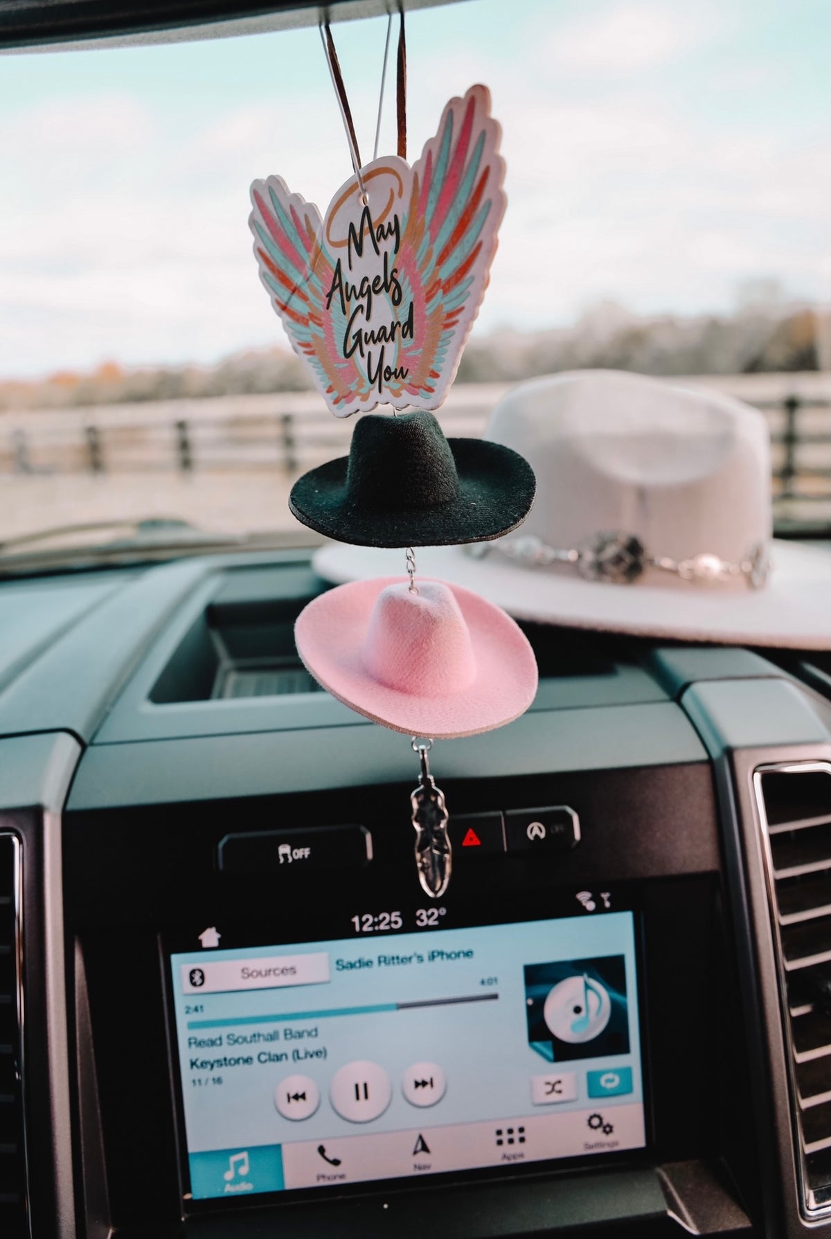 Black &amp; Pink Cowboy Hat Rearview Mirror Charm