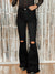 Black Distressed Knee Flare Jeans