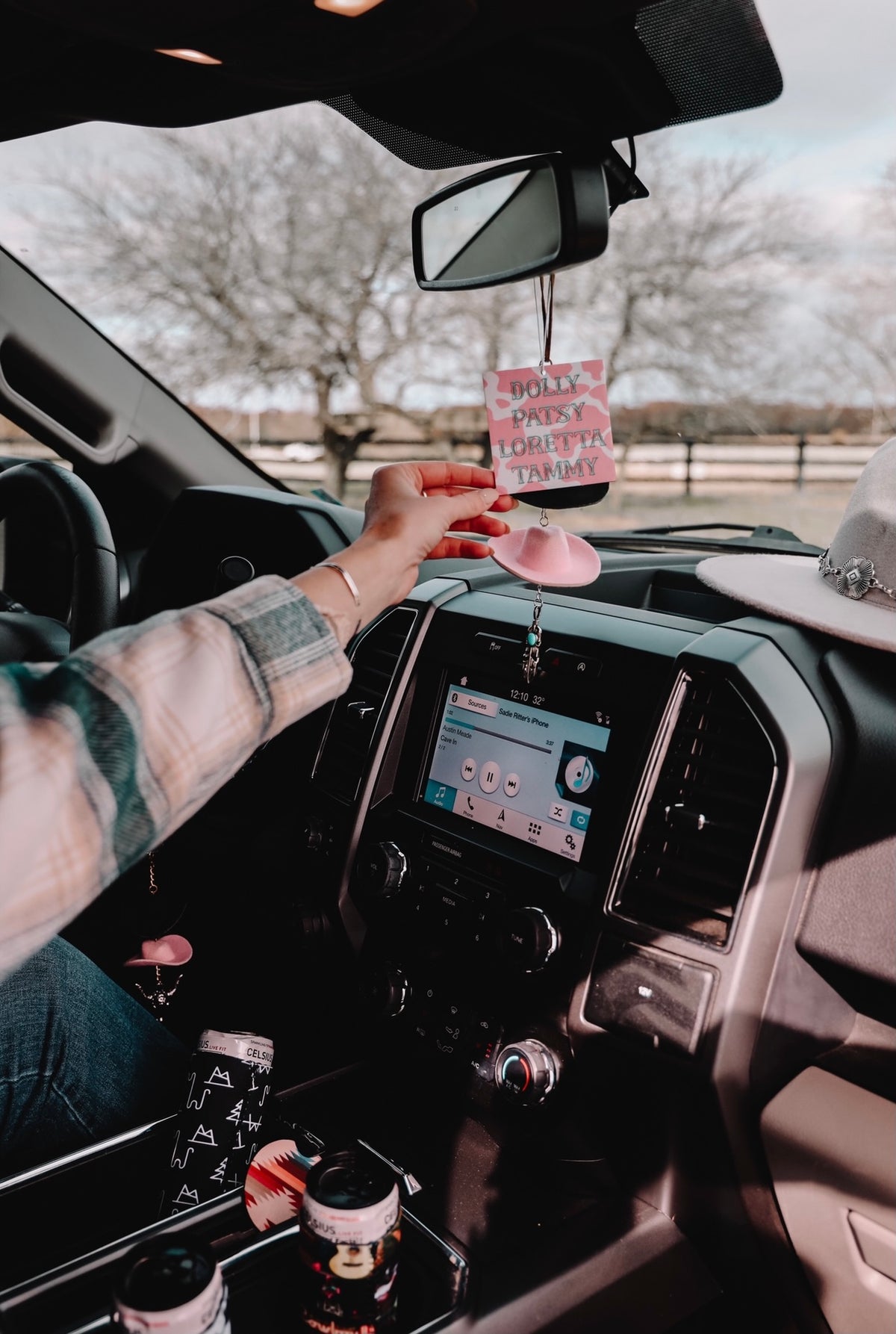 Black &amp; Pink Cowboy Hat Rearview Mirror Charm