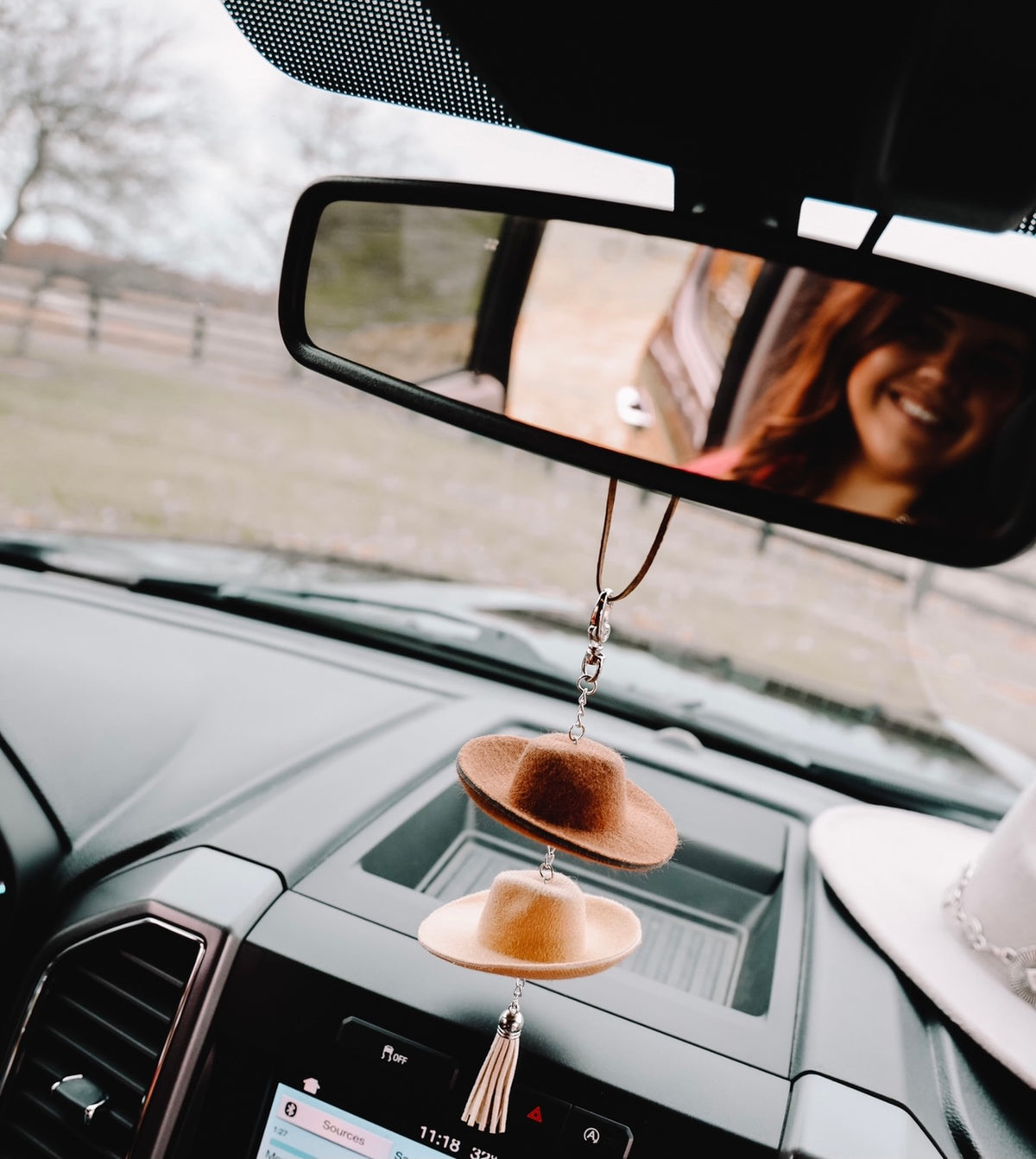 Combo Brown &amp; Stone Cowboy Hat Rearview Mirror Charm