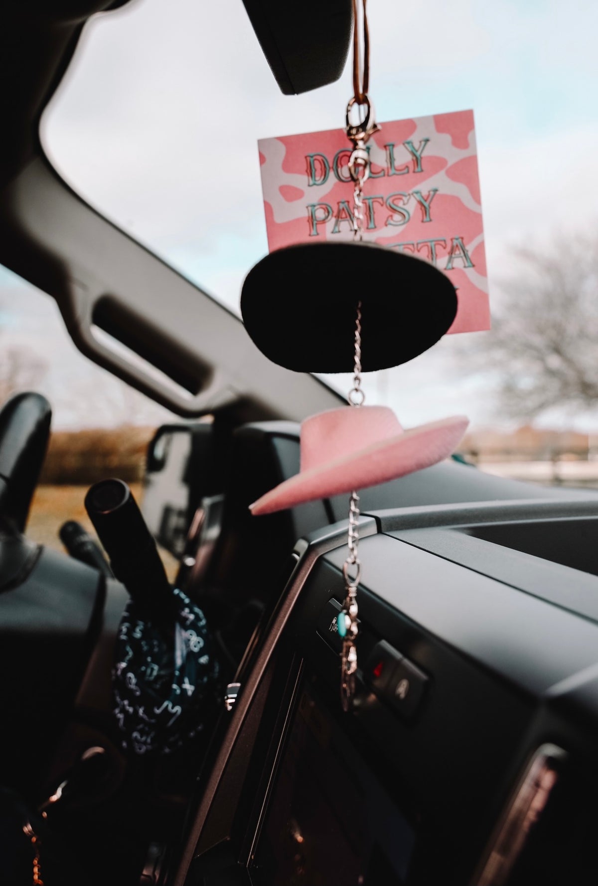 Black &amp; Pink Cowboy Hat Rearview Mirror Charm