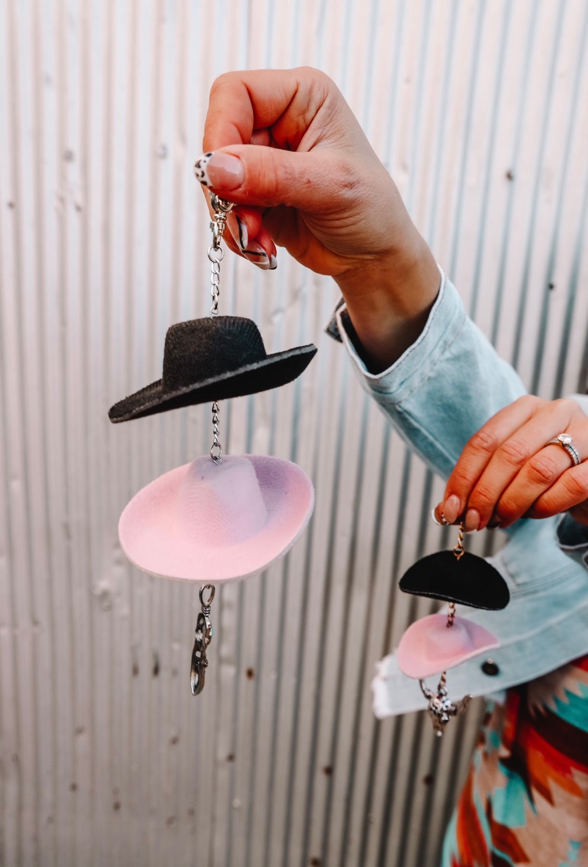 Pink &amp; Black Cowboy Hat Keychain